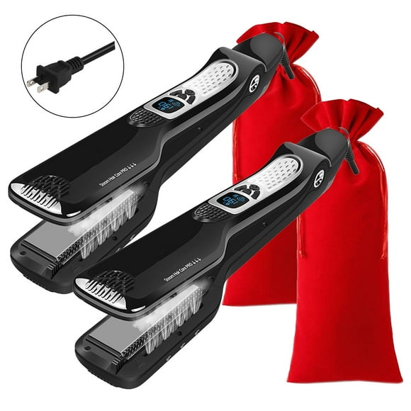 Planchas a Vapor con Peine TitaniumSteamBlack 2Pzas Plancha Negro Bolsa Rojo 110-240V 160-230°C Placa 100mm x 42 mm Cerá