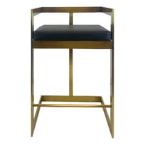 Benjara Keyn 26" Counter Stool Chair- Faux Leather- Steel Base- Black- Gold