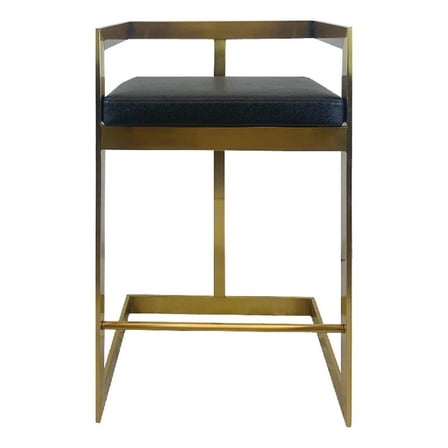 Benjara Keyn 26" Counter Stool Chair- Faux Leather- Steel Base- Black- Gold