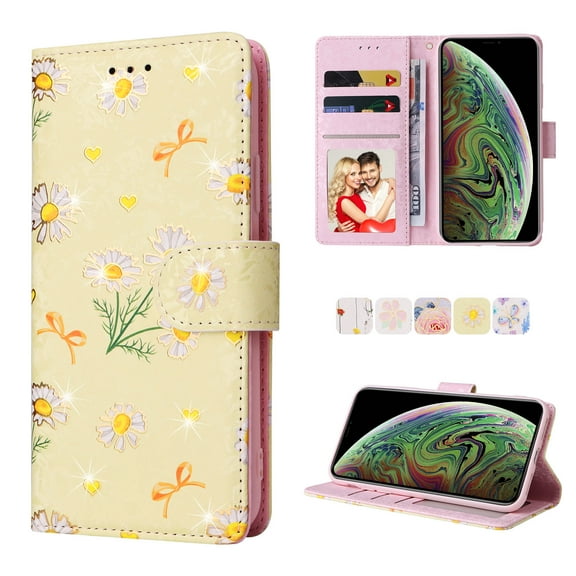 Dteck Leather Wallet Case for iPhone XS Max Stylish Flower Floral Butterfly Pattern,Kickstand Card Slots Handstrap Folding Shockproof Durable Case for Girls Women For iPhone XS Max,D
