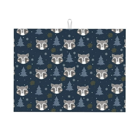 

Ocsxa Cute Christmas Tree Raccoon Dish Drying Mat for Kitchen Counter Coffee Bar Coffee Station Accessories Absorbent Coffee Mat Kitchen Drying Mat Easy Clean 18x24 Inch