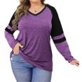 thumbnail image 2 of Langwyqu Plus Size Women V-Neck Raglan Sleeve Stripe Shirt Tops, 2 of 5