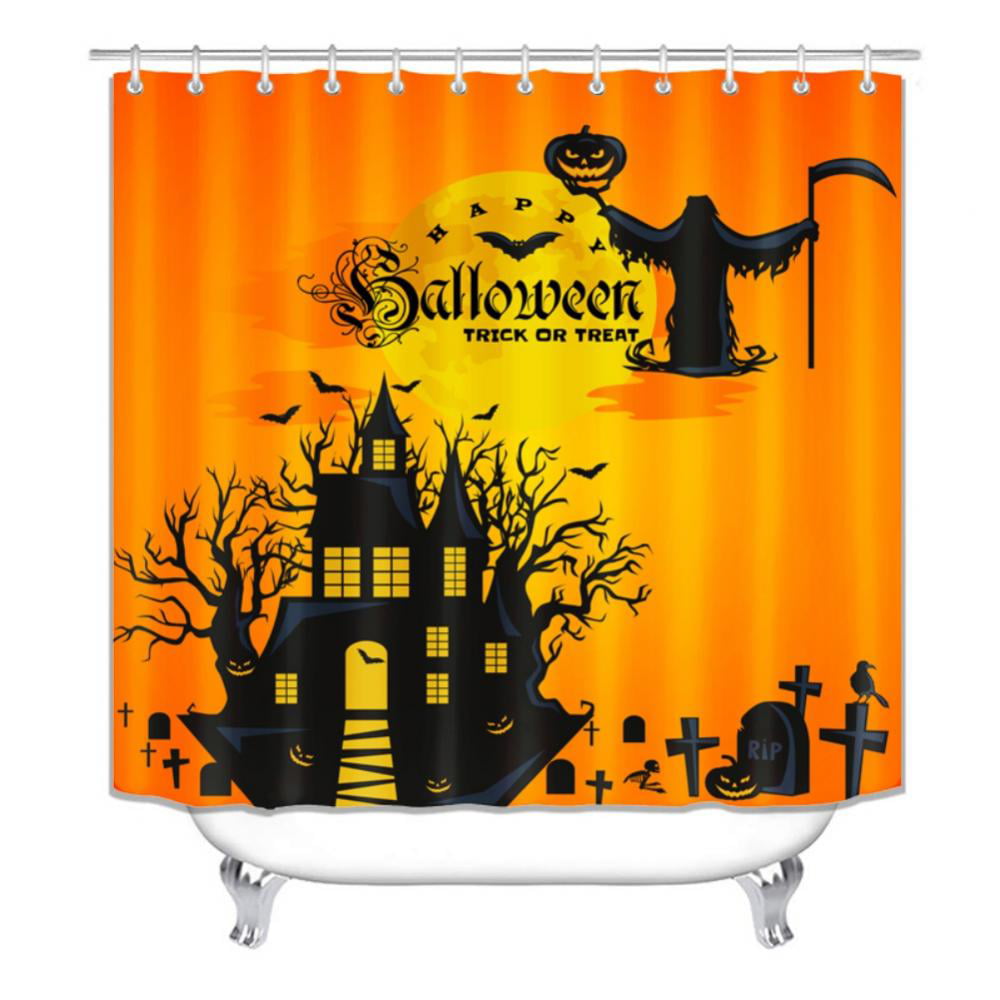 Halloween crows Shower Curtain Bathroom Waterproof Fabric & 12Hooks 71*71inches 