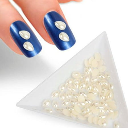 BMC Ivory Color Enamel Teardrop Half Pearl Design 3D DIY Nail Art Cabochon Studs