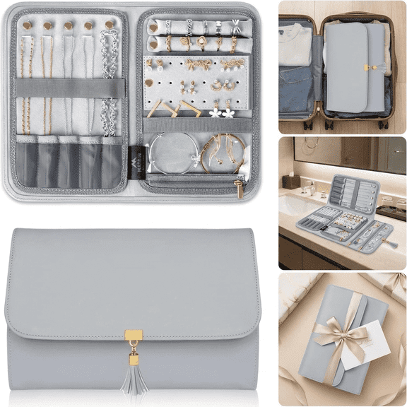 Women Jewelry Travel Organizer, Tangle Free Jewelry Storage Roll Bag, Waterproof Lightweight Small Travel Jewelry Pouch, Portable Ring Holder Jewelry Case Holder