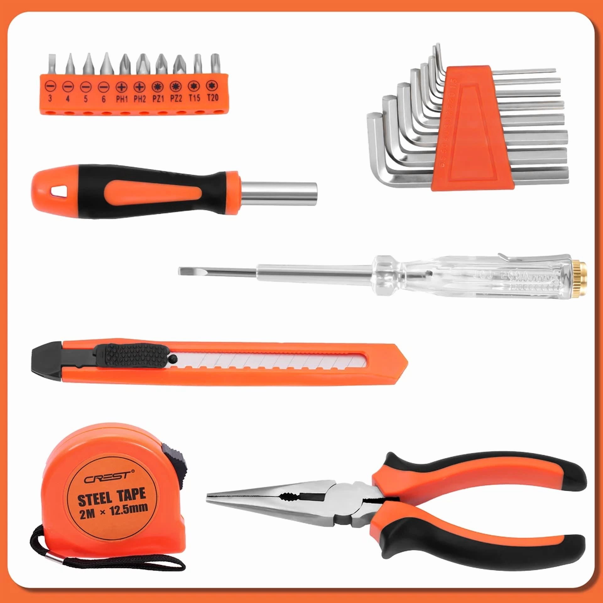 CRESTIN- 23Piece Household Tools Kit Small Basic Home Tool Set With Plastic Toolbox Great