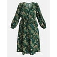 thumbnail image 4 of Terra & Sky Women’s Plus Tie Waist Midi Dress with Long Puff Sleeves, Sizes 0X-5X, 4 of 4