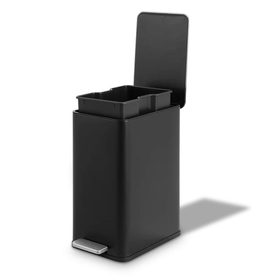 Simplykleen 10L/2.6 Gallon Rectangular Step Trash Can Stainless Steel with Removable Inner Bucket for Kitchen Bathroom Black