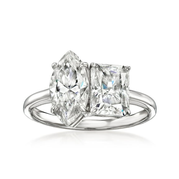 Ross-Simons 3.40 ct. t.w. Moissanite Toi Et Moi Ring in Sterling Silver, Women's, Adult