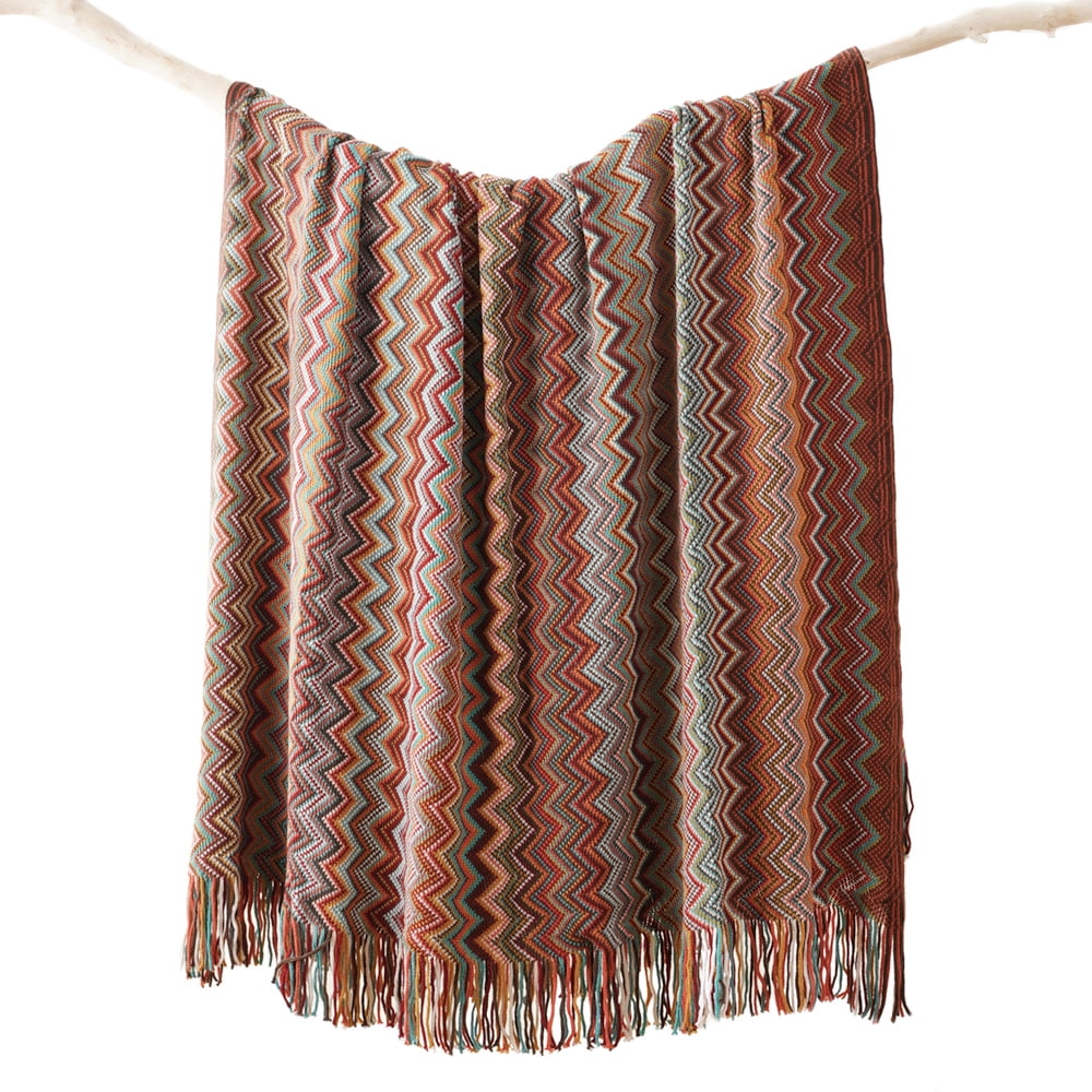 Battilo Rust Red Throw Blanket for Couch,Lightweight Mexcian Afgan Blanket,Boho Decorative Throws, 50"x60"