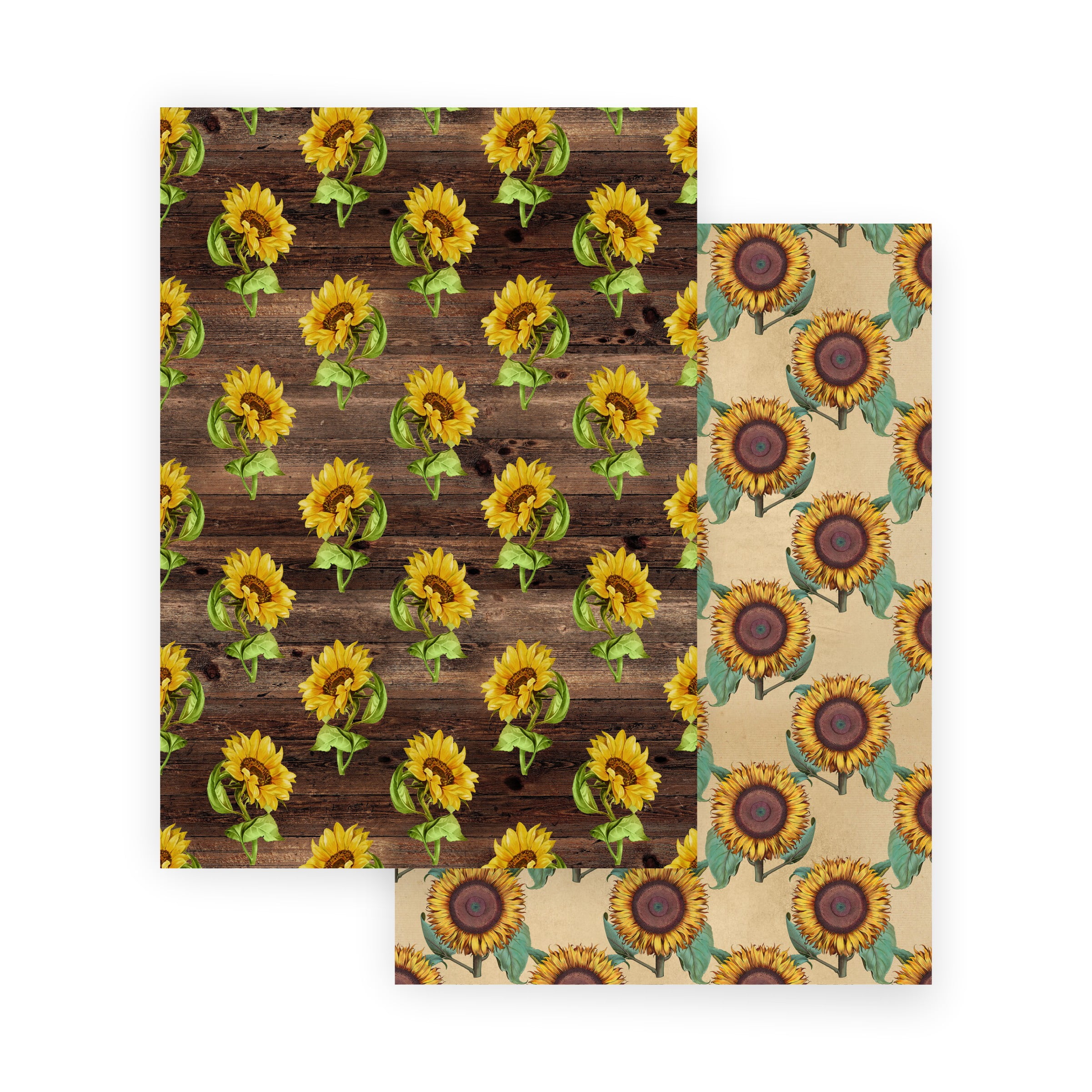 Scrapbooking Paper VINTAGE SUNFLOWERS 10 Double Sided Sheets 8.25 x 11.75, Craft Paper, Decoupage Paper, Decorative Paper, Vintage Paper