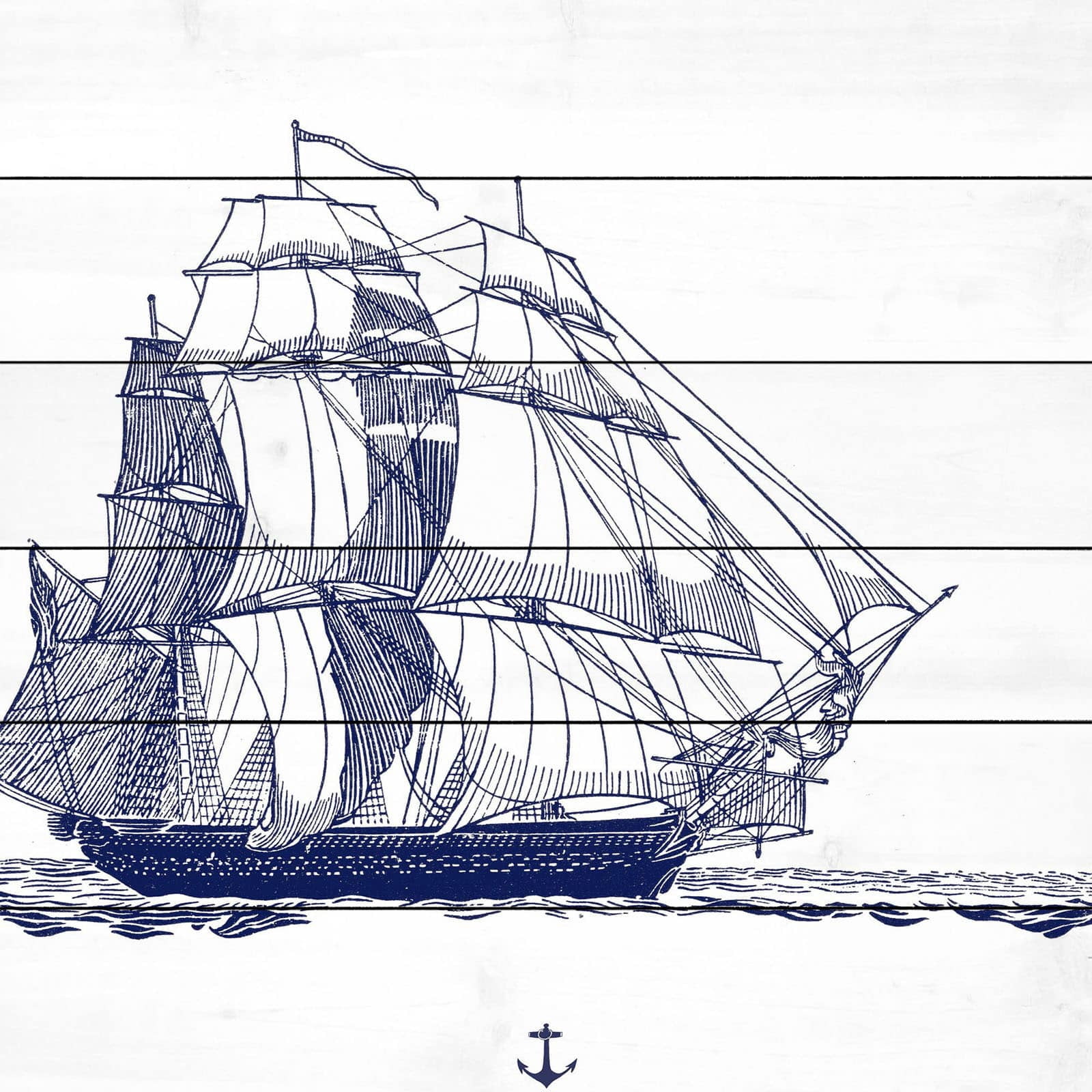 Marmont Hill "Blue Ship" Painting Print on White Wood