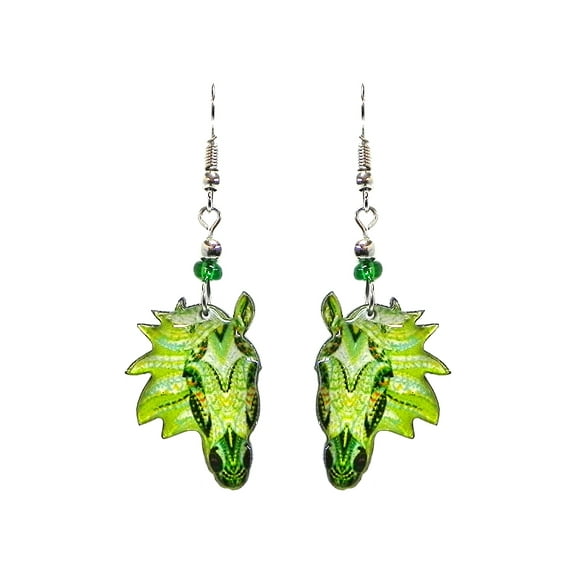 Tribal Pattern Horse Face Animal Graphic Dangle Earrings - Womens Fashion Handmade Jewelry Equestrian Accessories