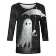 thumbnail image 5 of VKOYWKM Womens Halloween Ghost Shirts 3/4 Sleeve Halloween Spooky Graphic T Shirts Holiday Crew Neck Three Quarter Length Sleeve Fall Blouses, 5 of 5
