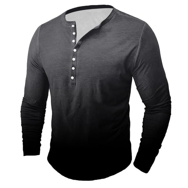 Men's Printing Button Casual Long Sleeve Round-Neck Blouses Shirts RXIRUCGD Gris Foncé, Taille: L
