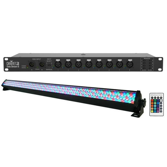 Chauvet Data Stream 8 DMX Splitter, 2-Ins, 8-Outputs ROCKSTRIP Light