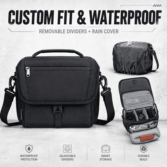 Doulami Camera Crossbody Sling Bag, Shockproof DSLR Mirrorless, Waterproof Rain Cover & Tripod Holder, Custom Dividers Adjustable Strap, Black