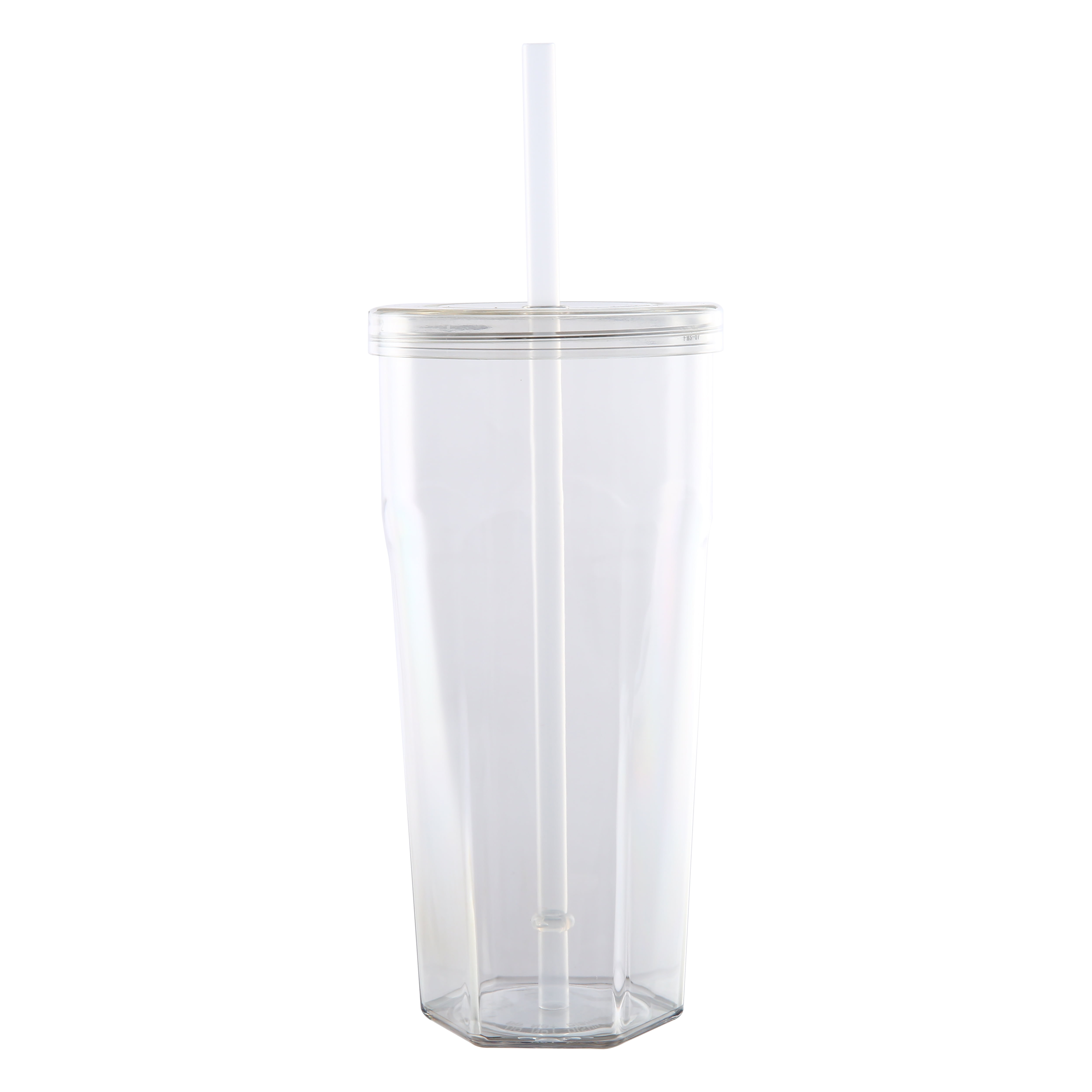 Mainstays 20oz Plastic Tumbler with Screw on Lid and Straw Clear