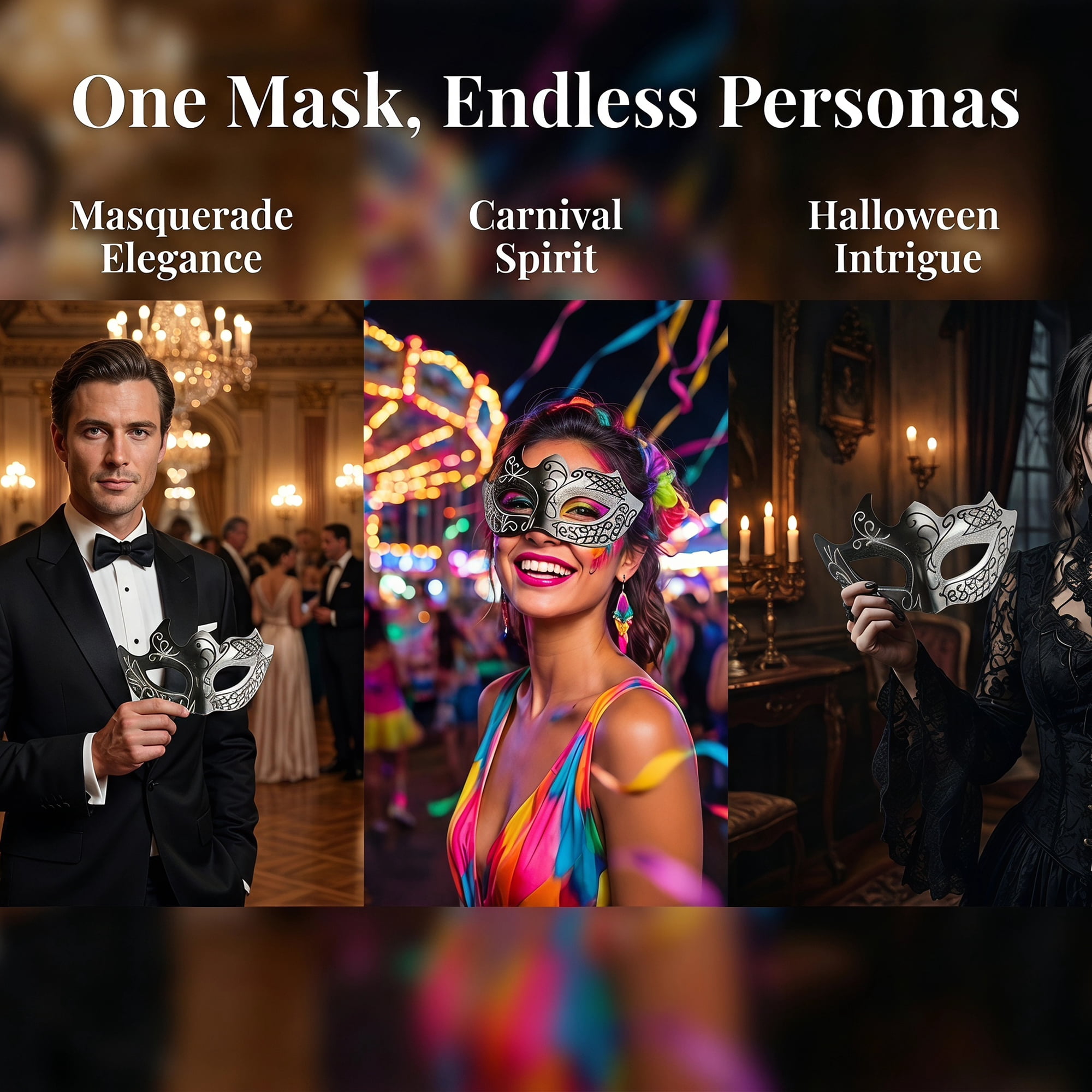 Unique Bargains Venetian Masquerade Mask for Halloween Costume Party Silver 6.7" x 4.3"