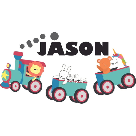 Trains Animals Adventure Lion Unicorn Customized Wall Decal - Custom Vinyl Wall Art - Personalized Name - Baby Girls Boys Kids Bedroom Wall Decal Room Decor Wall Stickers Decoration Size (17x30 inch)