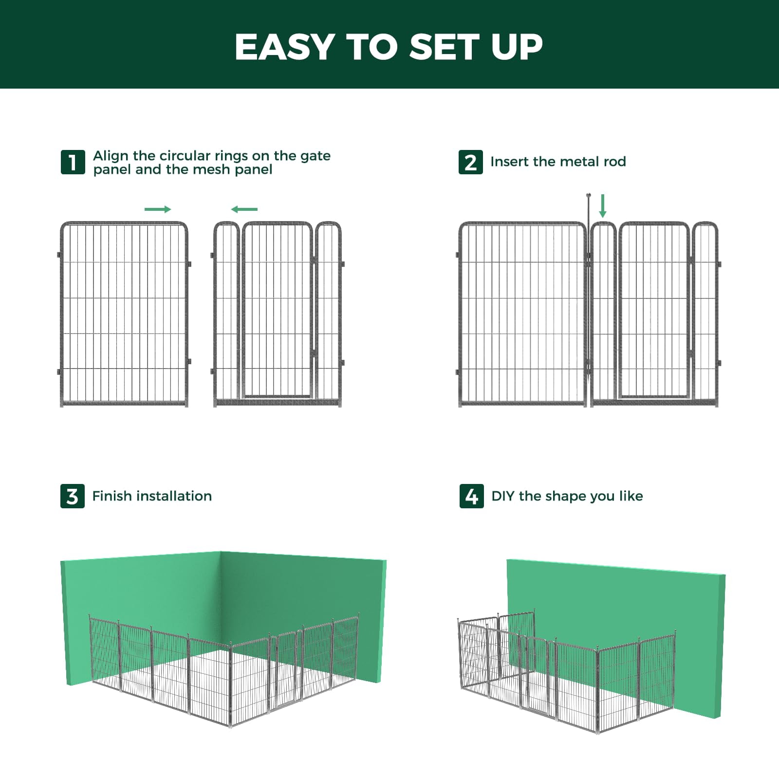 FXW Aster Dog Playpen Designed for Courtyard, RV Camping, 40" 48 Panels for Large Dogs, Silver