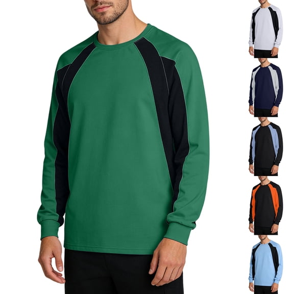 Daiosportswear Men's Long Sleeve Round Neck Basketball Training Sport T-Shirt Color Block Running Fitness Top White-A XL