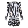 thumbnail image 7 of hengsof Girls' Long Sleeve Split Swimsuit, Fashionable Ruffle Print Marine Sports Conservative Skirt Swimsuit Suit, Suitable for The Seaside Beach Children 2-12 Years Old, 7 of 7
