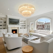 24 Inch Traditional Luxury Crystal Chandelier with Remote Control 5-Head Bedroom Crystal Chandelier, Dining Room Living Room Lighting Fixture (Gold)