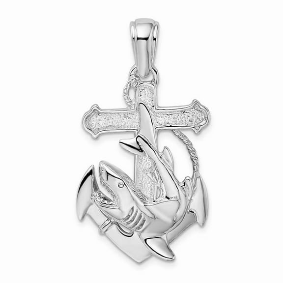 Finest Gold Sterling Silver Polished Anchor with Shark Pendant