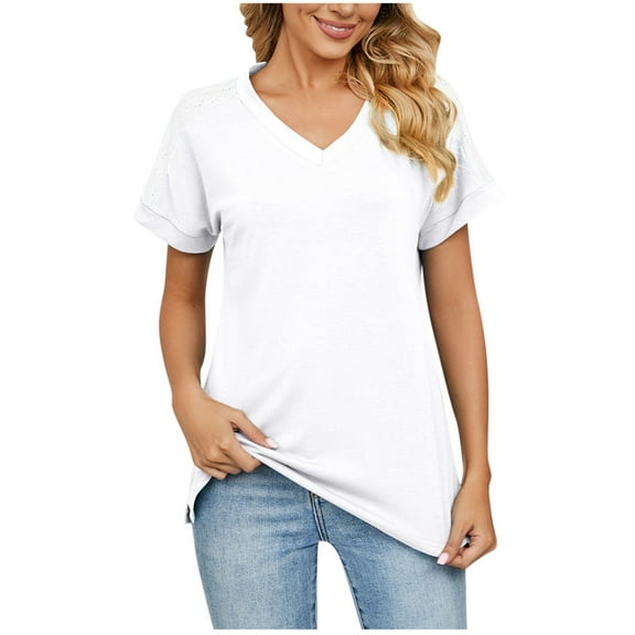 XuJwPNcy Womens T Shirts Short Sleeve V Neck Tops with Fashion Summer Soft Casual Comfy Outfits Clothes