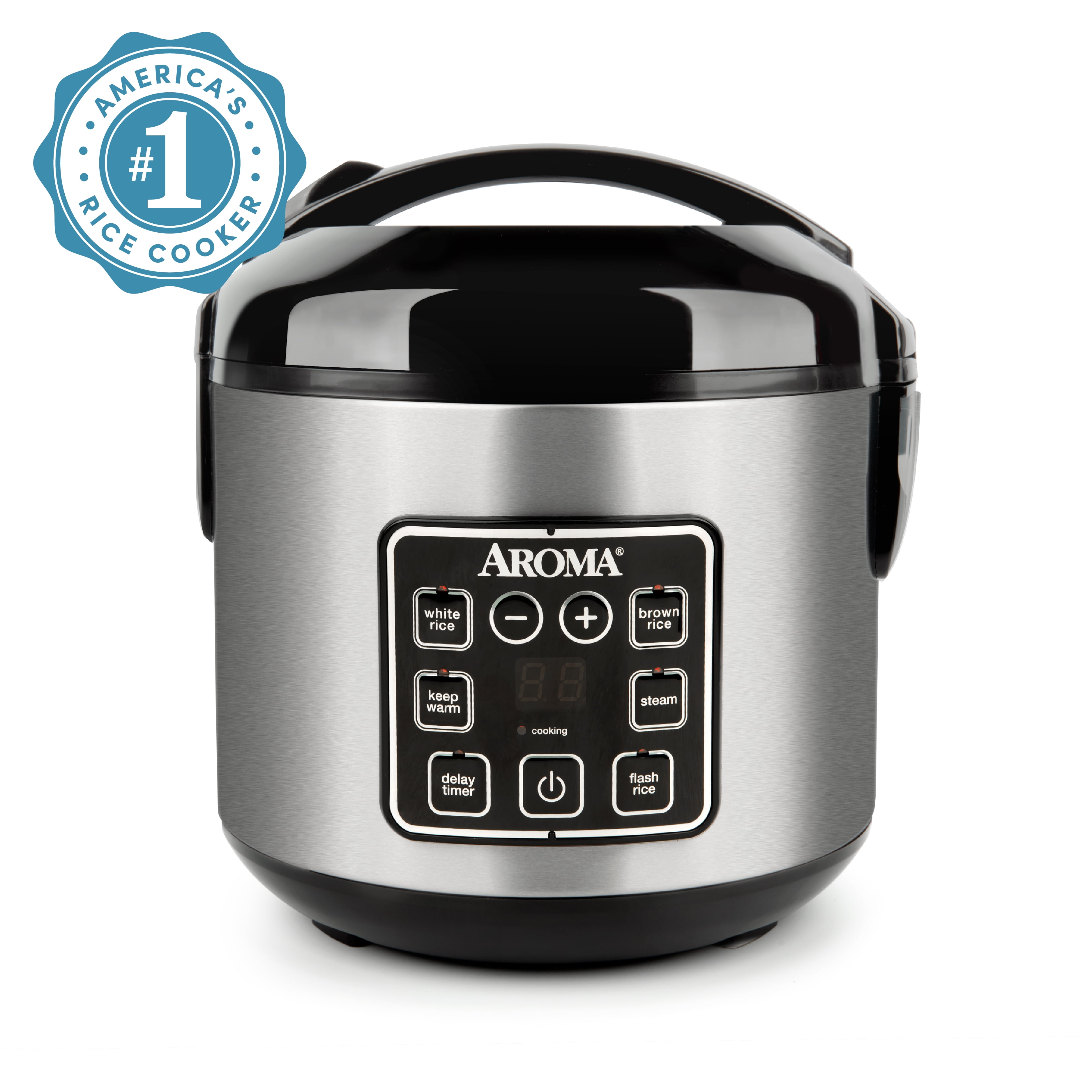 COOL TOUCH RICE COOKER AND FOOD STEAMER NEW AROMA 8-CUP COOKED WHITE 