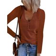 thumbnail image 1 of Fashnice Hauts pour Femmes Tunique à Col Boutonné Blouse T-Shirt Ample Chandail de Travail Rouge Brique S, 1 of 2