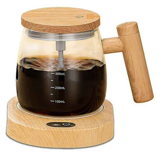 Electric Self Stirring Mug with Heating Base & Lid - High Speed Glass Mixing Cup for Coffee,Travel