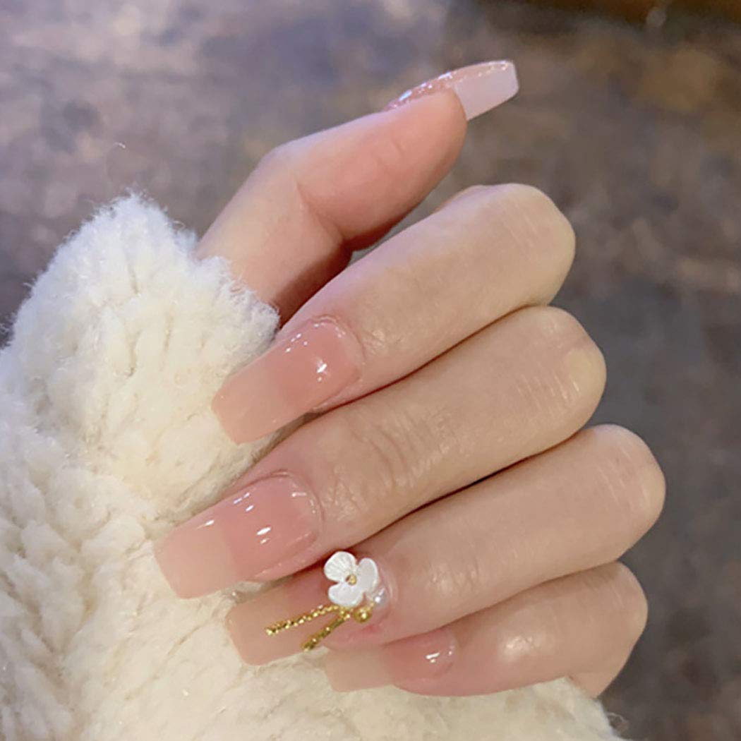 Glossy False Nails Nude Pink Full Cover Glitter Long Square Fake Nails Wedding Party Press On Nails For Women And Girls 24pcs Walmart Com Walmart Com