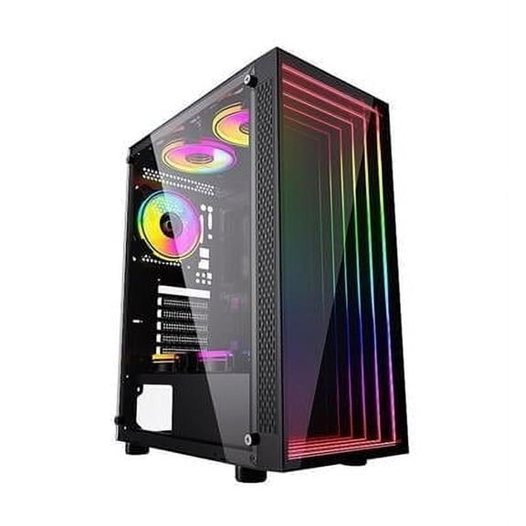 Bluegears Bgears b-Optillusion Gaming PC ATX case, Special Optical Illusion ARGB Front Panel, Tempered Glass Side. USB3.0, Support up to EATX Motherboard. Fan Not Included.