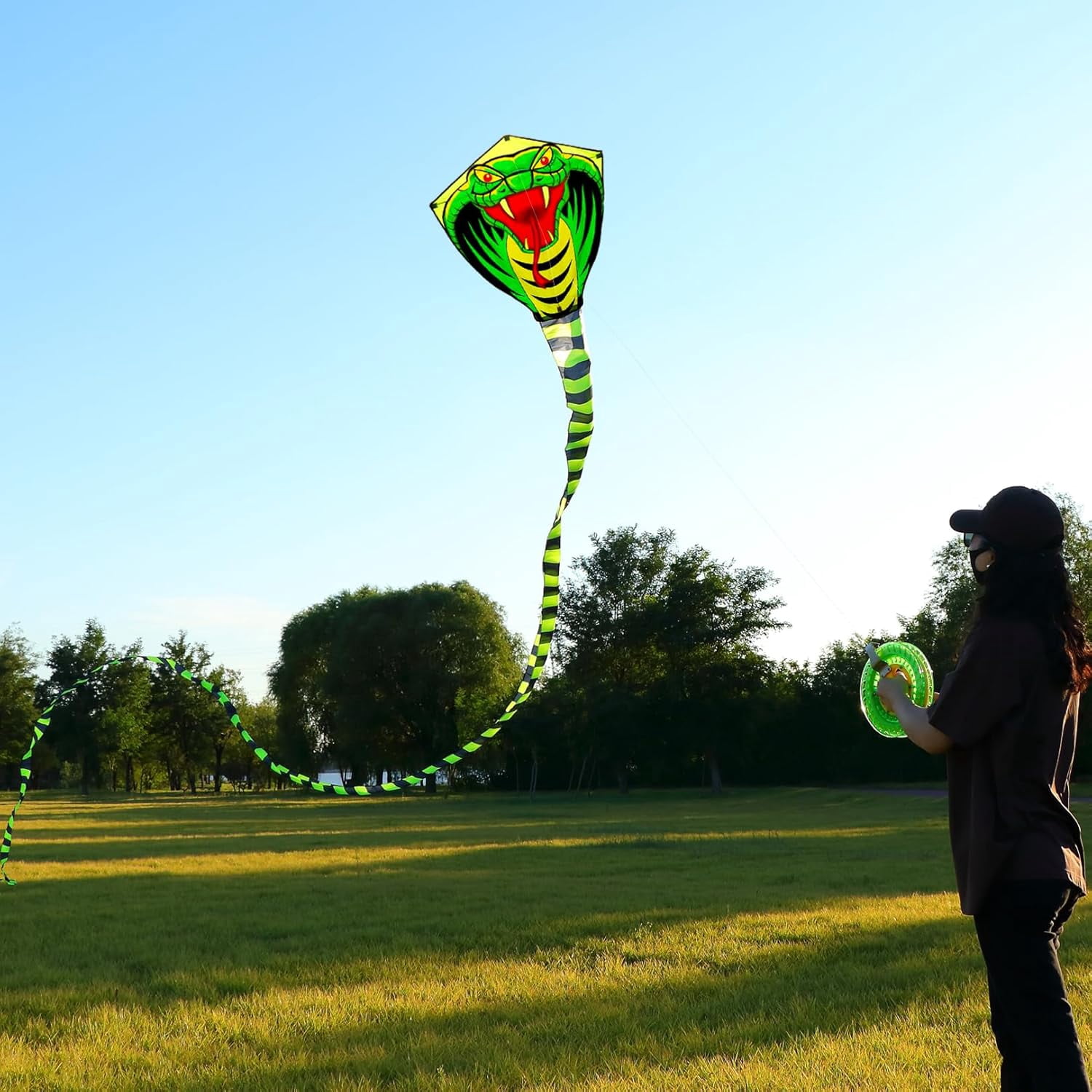 Giant Snake Kite - 50ft Single String Beach Kite for Beginners & Kids, Easy to Fly, 330ft String Handles