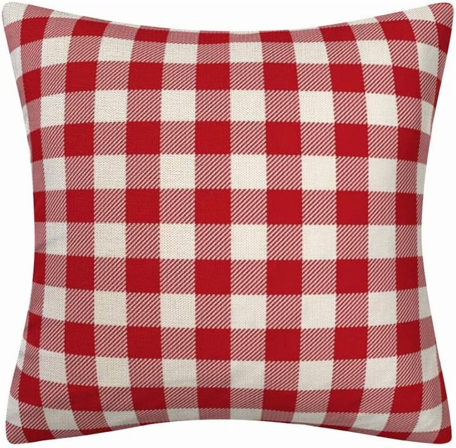 Red and White Buffalo Check Plaid Throw Pillow Cover Farmhouse Decorative Throw Pillow Case Indoor Outdoor Cushion Cover Pillowcase for Sofa Couch Living Room 18 x 18 Inch Set of 4