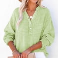 thumbnail image 5 of Linen Shirts for Women Summer Tops Casual Gauze Button Neck Long Sleeve Oversized Blouses Tops Lightweight Loose V Neck Pullover Shirts Light Green 3XL, 5 of 6