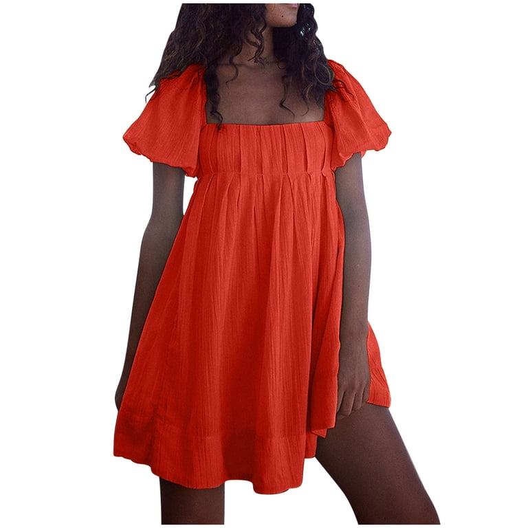 LbsKUS Warehouse Deals Today Square Neck Mini Dress for Women Lovely Puff  Short Sleeve Dress Corset A Line Short Dress Pretty Fairy Dress(Orange,Large)  - Walmart.com