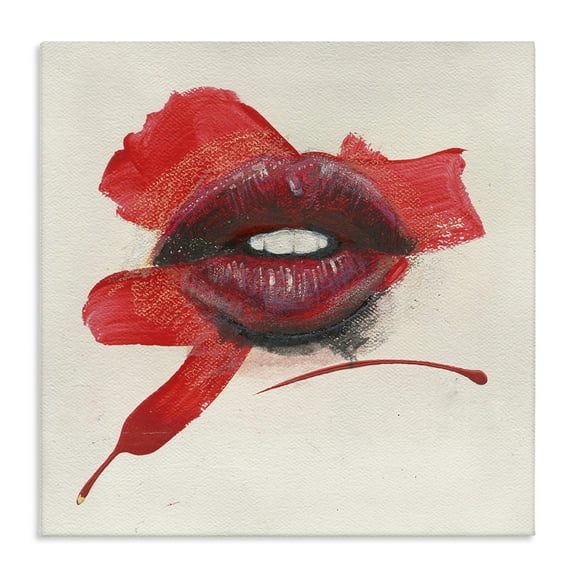 Stupell Industries Red Lips Paint Streak People Painting Wrapped Canvas Art Print Wall Art, 17 x 17