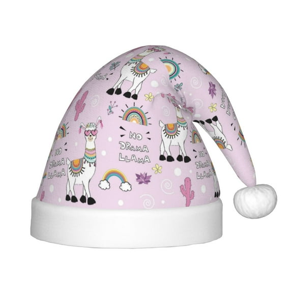 Fuzoiu No Drama Llama Print Santa Hat Christmas Hat for kids,Santa Hats with Pompom, Unisex Xmas Holiday Hat for Christmas New Year Festive Party Supplies