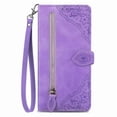 thumbnail image 2 of Case for iPhone 14 Pro,Magnetic Leather Wallet Card Pocket Zipper Case Kickstand Cover with Wrist Strap for iPhone 14 Pro 6.1-inch,Purple, 2 of 10