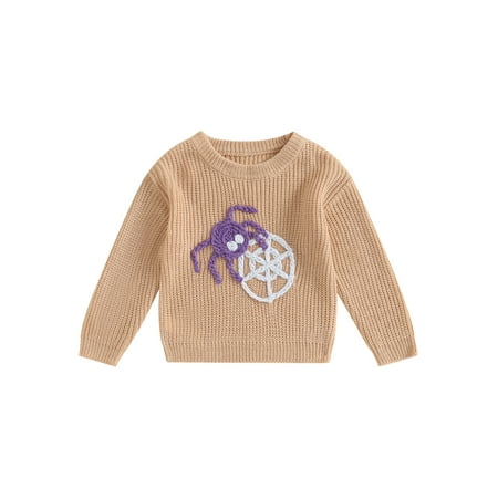 

Bemycutue Baby Halloween Sweaters Long Sleeve Crew Neck Spider/Ghost Embroidery Knit Tops Toddler Sweatshirts