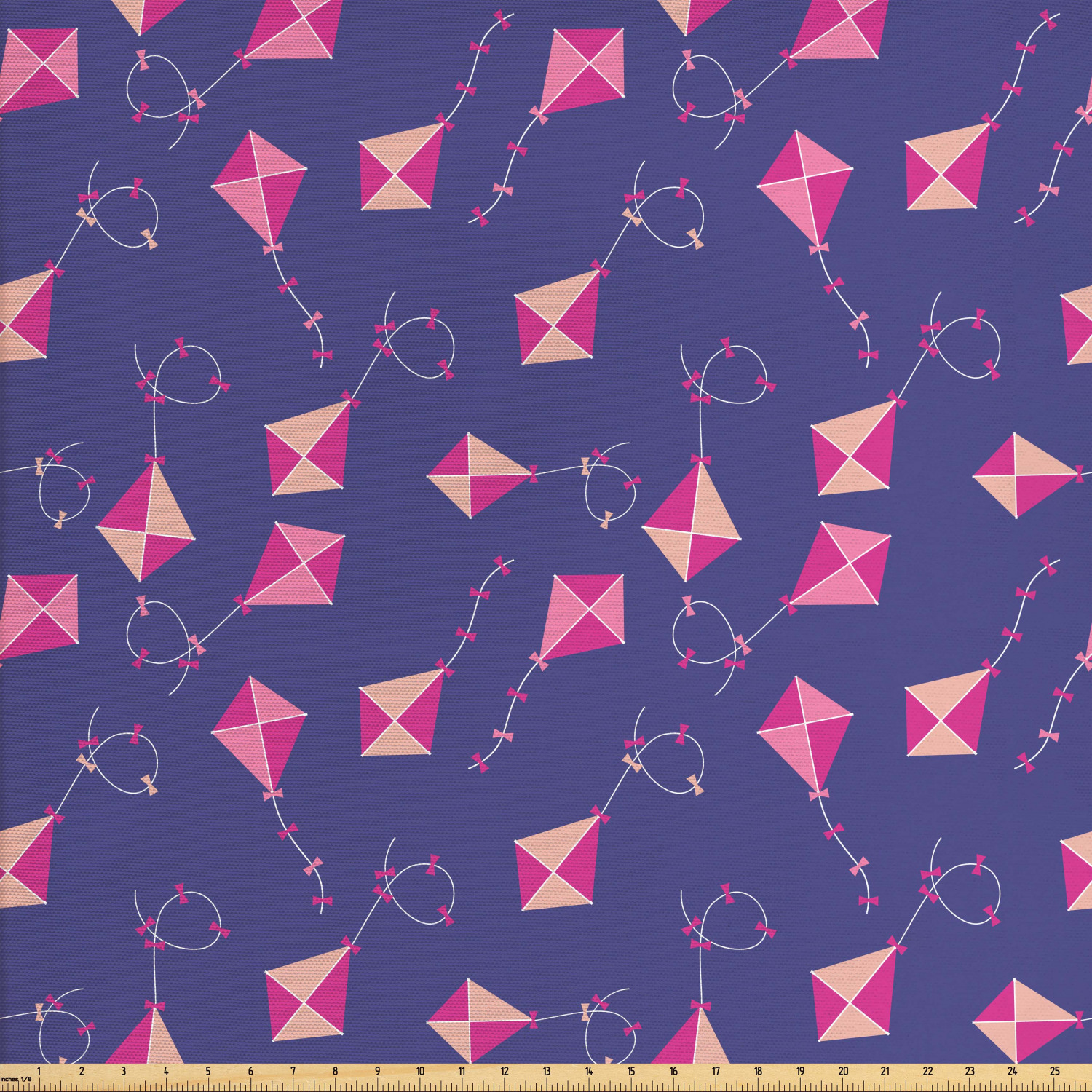 Kites Fabric by The Yard, Pink Tone Kites Pattern with Geometric Lines