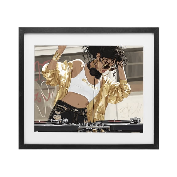 Stupell Industries Contemporary Gold Accented DJ Black Framed Print Under Glass, 16 x 13, by Franklyn Gregory