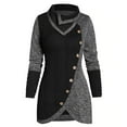 thumbnail image 1 of Qertyioot Chandail pour Femme Grande Taille Femme Col Rond Manches Longues Uni Bouton Patchwork Hauts Asymétriques, 1 of 5