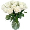 18 Fresh Cut White Roses by Arabella Bouquets with Free Elegant Hand-Blown Glass Vase (Fresh-Cut Flowers, White)