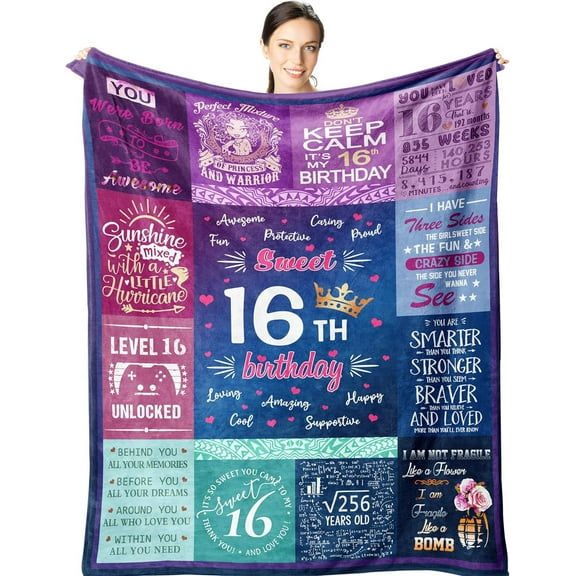 16th Birthday Gifts for Girls - Sweet 16 Gifts for Girls - 16 Year Old 60"X50" Blanket for Birthday - Gifts for 16 Year Old Girl - 16th Birthday Gift Ideas - Sweet Sixteen Birthday Decorations
