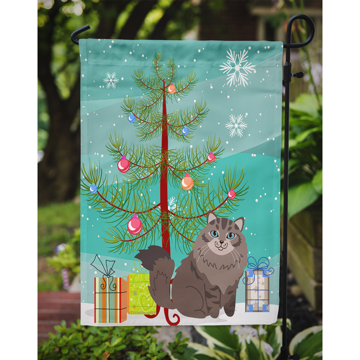 Siberian Cat Merry Christmas Tree Garden Flag