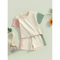 thumbnail image 3 of Cenuakty Infant Boy Summer Clothes Suits Contrast Color Short Sleeve Crew Neck T-Shirts and Elastic Waist Shorts 2Pcs Set, 3 of 9